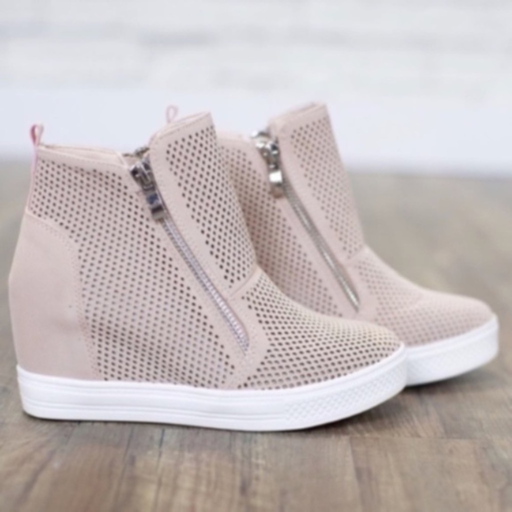 Blush Perforated Wedge Sneaker